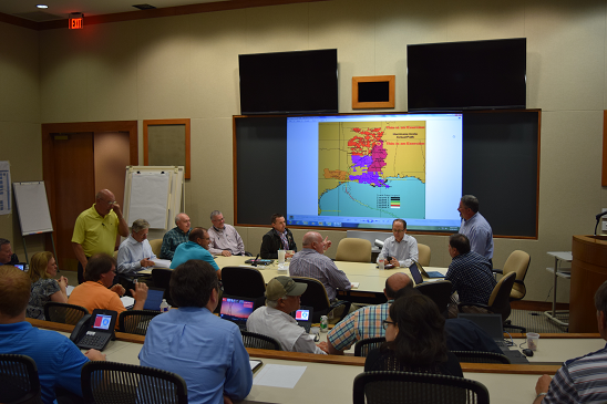 Entergy employees participate in the annual storm drill on May 17, 2017